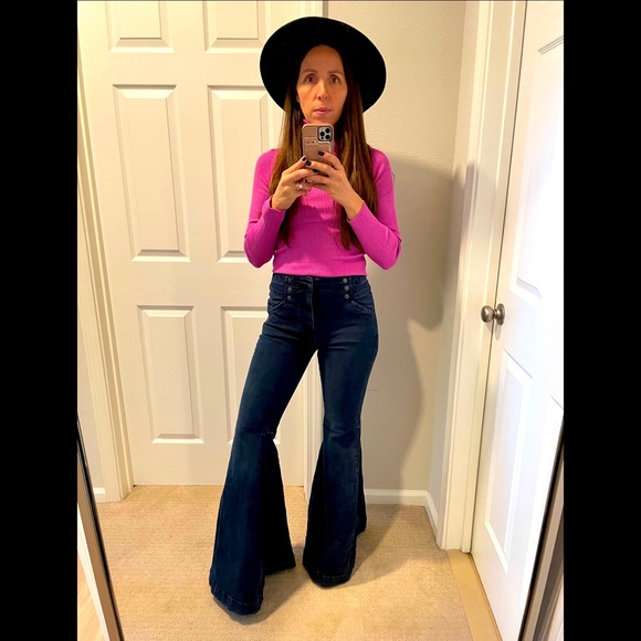 Free People Pants - RARE Free People Flare dark blue jeans.